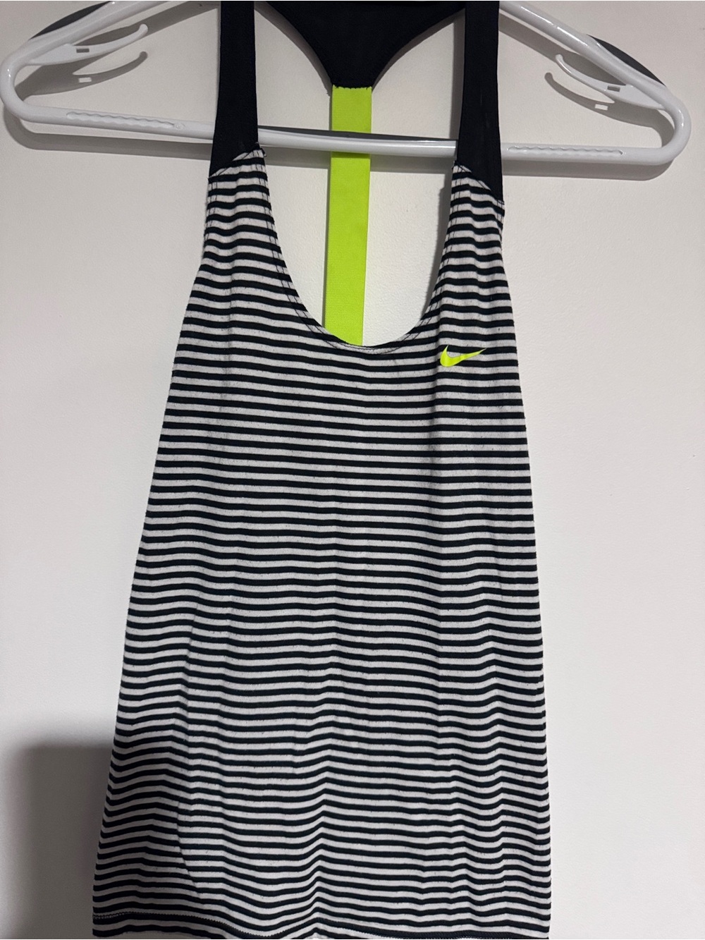 Nike Black & White Striped Women's Swim Tank with Neon Lime Strap